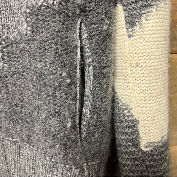 Skull Cashmere Chunky Knit Button Cardigan Sweater Colorblock Gray Oversized XS - Picture 11 of 13